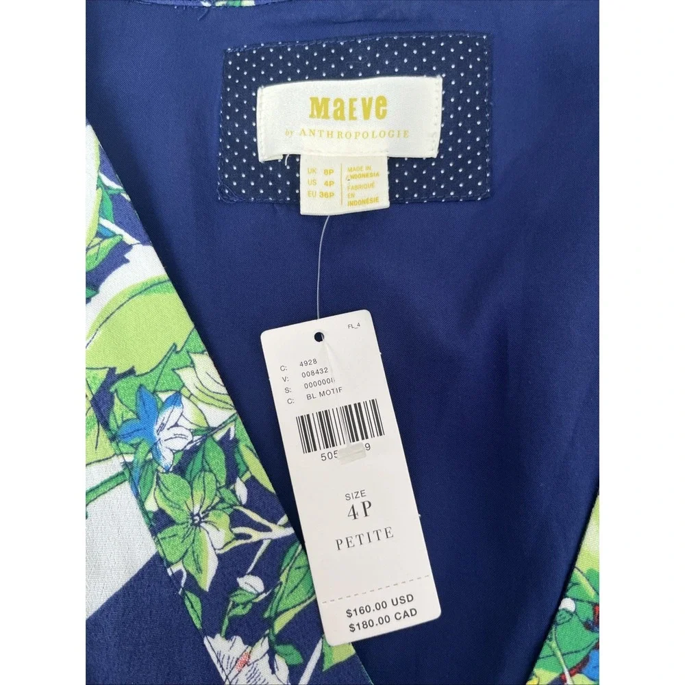 Anthropologie Maeve Spirited Midi Dress Blue Motif Floral 4P NWT